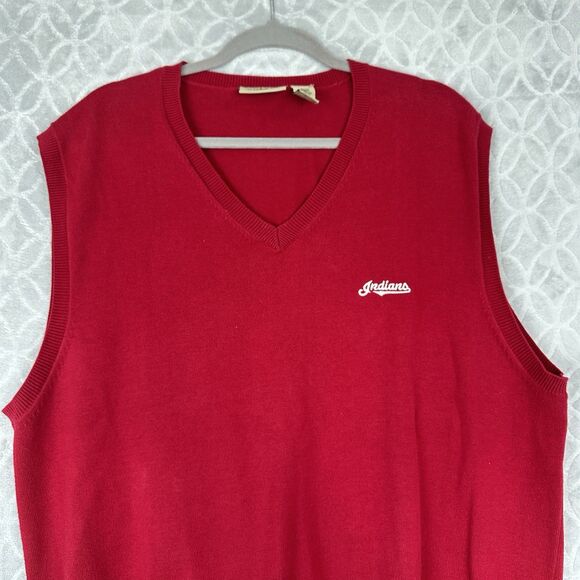 Rare Vtg 90s Cleveland Indians Sweater Vest Men XL Red Pima Cotton MLB Baseball - Picture 2 of 11